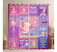 Homewish Axolotl Curtains & Drapes Girly Kawaii Axolotl Curtains for Teen Girls Cute Animal Blackout Curtains Pink Purple Salamander Window Treatments 66x90 (30%-50% Black Out)
