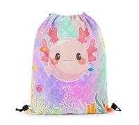 Homewish Axolotl Drawstring Backpack Cute Pink Axolotl Drawstring Bags 33 x 40 cm Purple Sequins Pastel Pink String Backpack Wildlife Animal Draw String Back Bag Reversible