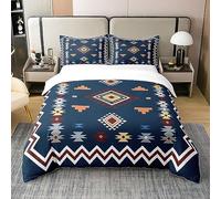 Homewish Aztec 100 Percent Cotton Duvet Cover Single,Boho Retro Stripes Bedding Set,Ethnic Tribal Arrow Western Pcomforter Cover,Southwest Vintage Geometric Pattern Bed Sets with 1 Pillowcase,Blue
