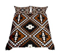 Homewish Aztec Bohemian Bedding Set Double 3 Pieces - Boho Southwestern Duvet Cover with Black Reverse - Tribal Geometric Pattern Quilt Cover for All Season - Rustic Western Brown Bed Sets