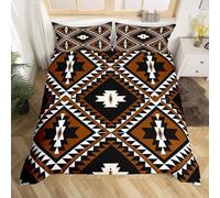 Homewish Aztec Single Duvet Cover Set for Teens Adults - Tribal Bohemian Bedding with 1 Pillowcase - Southwestern Geometric Pattern Quilt Cover Black Reversible - Boho Brown Farmhouse Bed Set
