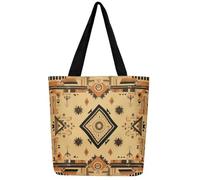 Homewish Aztec Tote Bag, Bohemian Gypsy Canvas Tote Bag, Native American Shoulder Bag Tribal Exotic Geometric Vintage Shopping Grocery Bags, Brown Black