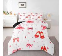 Homewish Ballet Bowknot Cute Pink King Size Duvet Set - Ribbon Flowers Bedding Set Cherry Daisy Bow Quilt Set - Princess Coverless Duvet with 2 Pillowcases
