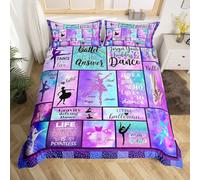 Homewish Ballet Duvet Cover for Kids Girls Dancer,Rainbow Ombre Ballet Girl Silhouette Bedding Set,Gradient Watercolor Ballerinas Comforter Cover,Gymnast Love Patchwork Bedspread Cover,Single