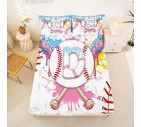 Homewish Baseball Bed Sheets Single Cute Aesthetic Ice Cream Drip Fitted Sheet Teal Blue Graffiti Sports Baseball Bat Bedding Set,Gelato Boy Letter D Initial Monogram Bed Cover 2 Pcs