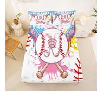 Homewish Baseball Bedding Set Single Cute Aesthetic Ice Cream Drip Fitted Sheet Teal Blue Graffiti Sports Baseball Bat Bed Sheets,Gelato Boy Letter N Initial Monogram Bed Cover 2 Pcs