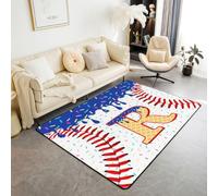 Homewish Baseball Boys Area Rugs 150x200cm for Bedroom Living Room - Custom Alphabet R Modern Floor Carpet Candy Dessert Ice Cream Large Rugs Sports Ball Themed Non Shedding Carpet