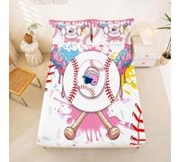 Homewish Baseball Fitted Sheet Single Cute Aesthetic Ice Cream Drip Bed Sheets Pastel Pink Graffiti Sports Baseball Bat Bedding Set,Gelato Boy Letter O Initial Monogram Bed Cover 2 Pcs