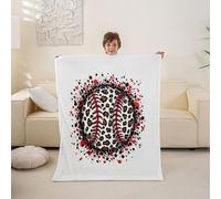Homewish Baseball Fleece Blanket 100x130cm Classic Brown Leopard Warm Plush Sherpa Blanket Cheetah Print Novelty Fuzzy Plush Throw Tie for Living Room Bedroom OfficeDye Spots Red Black