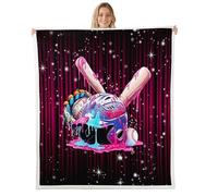 Homewish Baseball Helmet Fuzzy Plush Throw Hot Pink & Black Gradient Stripe Fleece Blanket Ice Cream Drip Sherpa Blanket - Glitter Sparkling Star Decor for Bed Couch Throw 50"x60"