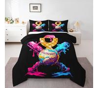 Homewish Baseball Monogrammed Duvet Set Double - Ice Cream Sports Themed Bedding Set Competitive Baseball Gaming Quilt Set - For Kids Boys Girls,Personalized Initial Coverless Duvet