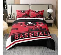 Homewish Baseball Printed Double Duvet Cover Set Sports Game Coton Bedding Grunge Team Color Quilt Cover Softball Sports Bed Sets(Blue Red)