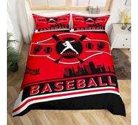 Homewish Baseball Printed Single Duvet Cover Setsports Game Bedding Grunge Team Color Quilt Cover Softball Sports Bed Sets (Blue Red)