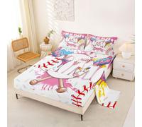 Homewish Baseball Sheet Set Single Cute Aesthetic Ice Cream Drip Bed Sheets Pastel Pink Graffiti Sports Baseball Bat Bedding - Gelato Boy Letter M Initial Monogram Bed Sheets Set 3 Piece