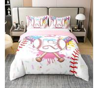 Homewish Baseball Single Duvet Cover Cute Aesthetic Ice Cream Drip Coton Bedding Set Pastel Pink Graffiti Sports Baseball Bat Quilt Cover Gelato Boy Letter R Initial Monogram Bed Sets