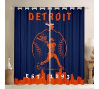 Homewish Baseball Window Curtains 2 Panel Sets Softball Window Treatments Drapes 46 x 54 Inch Sports Games Blackout Curtains Athlete City Silhouette Decor Teens Men Bedroom,(Detroit) Orange Dark Blue