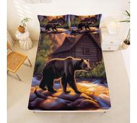 Homewish Bear Bedding Set King Hunting Wild Animal Fitted Sheet Rustic Farmhouse Cabin Bed Sheets for Kids Teens Girls,Vintage Forest Wildlife Bed Cover 3 Pcs