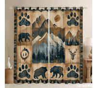 Homewish Bear Cabin Blackout Curtains 66 x 90 Inch 2 Panel - Rustic Farmhouse Window Curtains for Bedroom - Hunting Deer Window Treatments Drapes Country Woodland Pine Tree Decor