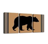 Homewish Bear Canvas Wall Art Farmhouse Hunting Wildlife Artwork Posters 40x30cmx3Pcs Woodland Animal Picture Wall Decor Geometry Rustic Painting Decorative for Living Room Bedroom, Brown Black