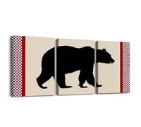 Homewish Bear Canvas Wall Art Farmhouse Hunting Wildlife Painting 40x30cmx3Pcs Woodland Animal Picture Wall Decor for Home Country Decor Geometry Rustic Artwork Posters, Red Black