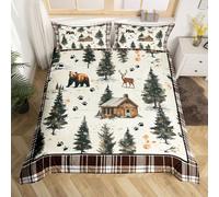 Homewish Bear Deer Cabin Double Bedding 3 Pcs Hunting Wildlife Duvet Cover Set Rustic Farmhouse Lodge Quilt Cover For Kids Boys Youth Men Woodland Animal Vintage Bed Sets