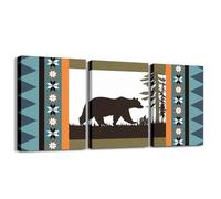 Homewish Bear Picture Wall Decor 40x30cmx3Pcs Woodland Animal Artwork Posters Farmhouse Hunting Wildlife Canvas Wall Art Geometry Rustic Painting, Blue Green