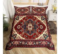 Homewish Bed Set Scarlet Oriental Medallion Duvet Cover Hippie Man Ala Bedding Set Single Traditional Vintage Comforter Cover Tribal Bohemian Bed Cover With 1 Pillow Sham No Comforter
