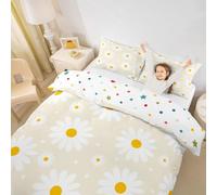 Homewish Beige Floral Duvet Cover Cute Daisy Cream Bedding Set Cot Size For Kids Teen Women,Botanical Theme Rustic Flowers Quilt Cover White Daisy Floral Quilt Cover Room Decor
