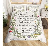 Homewish Bible Verse Scripture Bedding Set Single Size Inspirational Quotes Duvet Cover Set For Boys Teens Botanical Leaf Comforter Cover Set Plant Leaves Quilt Cover Floral Weed Bedroom Decor