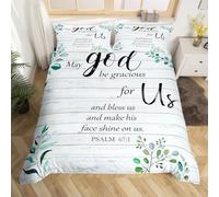 Homewish Bible Verses Comforter Cover Set Double,Eucalyptus Leaves Bedding Set For Lady Girls Rustic Wooden Plank Duvet Cover Psalms Scripture Quilt Cover Green Plant Leaves Decor