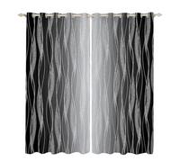 Homewish Black And Grey Blackout Curtains 46" Wx72 L Abstract Black Ombre Window Curtains For Boys Bedroom Geometric Striped Curtains & Drapes Gradient Wavy Line Window Treatments 2 Panels