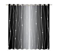 Homewish Black and Grey Curtains Gradient Ombre Blackout Curtains 66" Wx90 L, Wave Lines Dots Curtains & Drapes Aesthetic Geometry Bedroom Curtains Modern Abstract Window Treatments Bedroom Decor