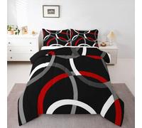 Homewish Black and Red Striped Double Comforter - Geometric Stripes Bedding Set Abstract Circle Swirls Duvet Set - Modern Minimalist Aesthetic Coverless Duvet