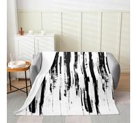 Homewish Black and White Flannel Blanket 30x40 Inches - Modern Abstract Stripe Fleece Blanket Chic Room Decor - Contemporary Aesthetic Fuzzy Plush Throw - Black Striped