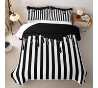 Homewish Black and White Striped Quilted Bedspread King | Vertical Stripe Drip Microfiber Coverlet Neutral Modern Abstract Stripes 3-Piece Quilt Set Bedding