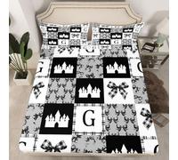 Homewish Black Bowknot Bed Sheets Single Initial G Letter Fitted Sheet for Kids Teens Castle Bedding Set for Kids Teens Girls,Cute Bed Cover 2 Pcs