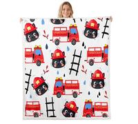 Homewish Black Cat Firefighter Fuzzy Plush Throw for Kids Teens Adults,Cartoon Fireman Car Fleece Blanket,Cute Animal Fireman Sherpa Blanket -,Fire Fighting Supplies Decor for Bed Couch Baby 30"x40"