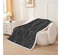 Homewish Black Damask Fleece Blanket Throw 127x152cm Gothic Skeleton Exotic Warm Plush Sherpa Blanket Floral Victorian Fuzzy Plush Throw Bohemian Flowers Vintage Retro for Bed Sofa Couch