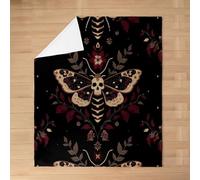 Homewish Black Death Moth Flannel Blanket Twin 60x80 Inch Skull with Plants Fleece Blanket Botanical Pattern Fuzzy Plush Throw Vintage Art Aesthetic for Bed Sofa Couch