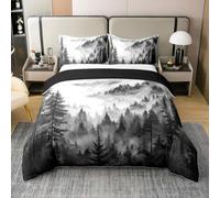 Homewish Black Gray Misty Forest Duvet Cover Double Grey White Foggy Mountain Coton Bedding Set Rustic Woodland Pine Trees Quilt Cover For Kids Teen Adults,Watercolor Theme Bed Sets
