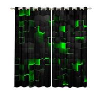 Homewish Black Green Window Curtains 2 Panel Sets 46x54 Geometric Check Grid Blackout Curtains for Bedroom Living Room,Stereoscopic Abstract Square Window Treatments Drapes Neon Plaid Decor