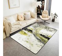 Homewish Black Grey Yellow Area Rugs for Living Room 100x150cm | Brush Strokes Oil Painting Floor Carpet Abstract Art Large Rugs Non Shedding for Bedroom Kitchen
