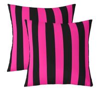Homewish Black Hot Pink Striped Cushion Covers 40 x 40 cm Set of 2 | Modern Geometric Pillow Covers for Sofa Bed Vertical Stripes Decorative Square Pillowcase Chic Simple Preppy for Living Room