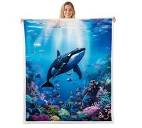 Homewish Black Kill Whale Fleece Blanket 229x229cm for Couch