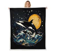 Homewish Black Killer Whale Fleece Blanket 127x152cm for Sofa