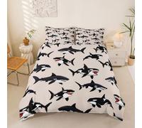 Homewish Black Killer Whale Ocean Bedding Double Bed Set Coastal Creature Duvet Cover Under Sea Marine Life Quilt Cover Bed Sets