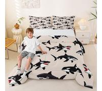Homewish Black Killer Whale Ocean Duvet Set Double - Coastal Creature Bedding Set Under Sea Marine Life Quilt Set - Coverless Duvet