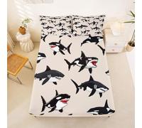 Homewish Black Killer Whale Ocean Fitted Sheet Double Coastal Creature Bed Sheets Under Sea Marine Life Bedding Set for Kids Teens Girls, Bed Cover 3 Pcs