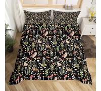 Homewish Black King Size Duvet Cover Sets for Kids Adults, Vintage Floral Bedding Set Microfiber Reversible, Cute Woodland Animals Print Bedding & Linen, Rustic Garden Flowers Quilt Cover