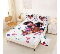 Homewish Black Magic Bed Sheets Single Romantic Floral Sheet Set Colorful Butterfly Bedding Set - Aesthetic Flower Animal Fitted Flat Sheets 3 Piece